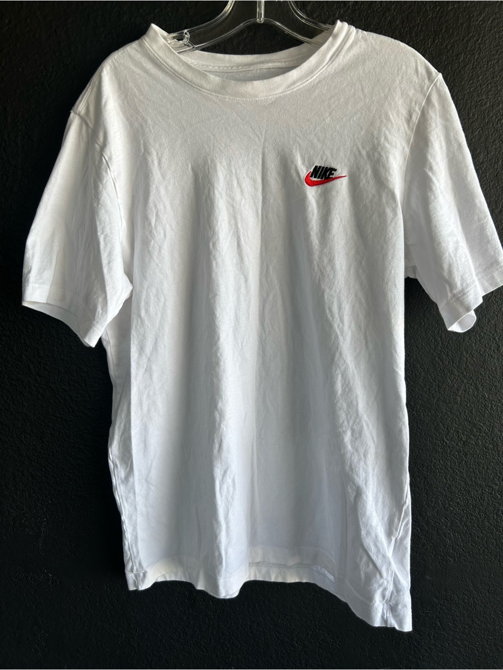 Nike White Short-Sleeve Tee with Red Swoosh Logo